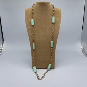Gold Chain with pale turquoise stones. 38” Total Length